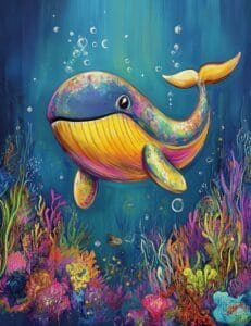 Rainbow Whale in Coral Reef