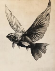 Flying Fish Illustration in Ink
