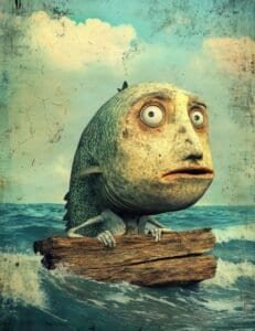 Nervous Fish Creature on a Raft
