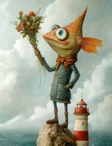 Fish Prince with Flowers by the Sea
