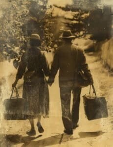 Couple Walking Hand in Hand with Luggage