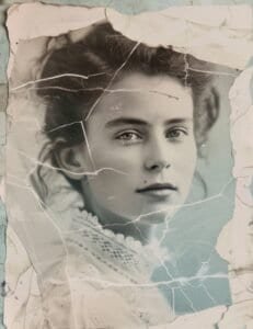 Faded Blue Portrait with Lace