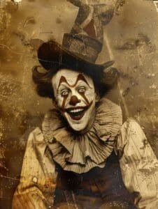 Laughing Clown in Ruffled Collar