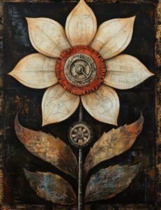 Mechanical Bloom with Rusted Texture