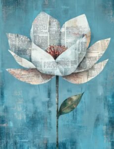 Collaged Blue Lotus with Vintage Text