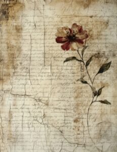 Sepia Script with Single Red Bloom