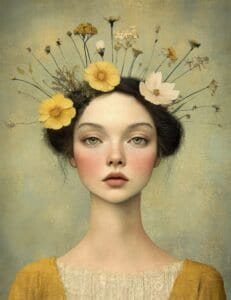 Girl with Yellow Botanical Halo