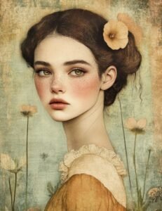 Side-Portrait Girl with Freckles and Wildflowers
