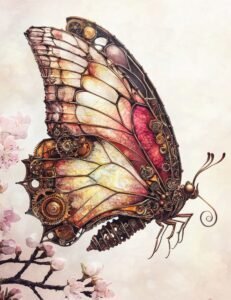 Brass Butterfly Among Blossoms