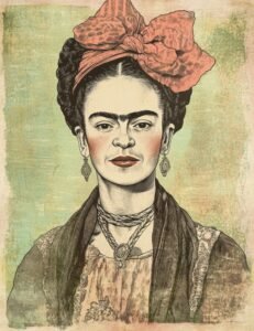 Frida in Red Bow and Earrings