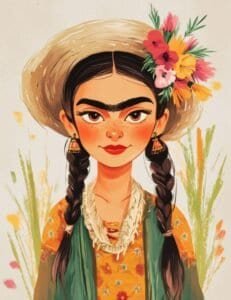 Whimsical Frida in Bright Folk Style