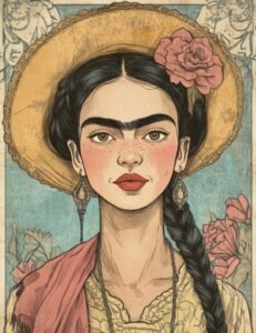 Frida in Elegant Portrait with Rose Hat