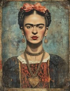 Classical Painted Frida with Heart Necklace