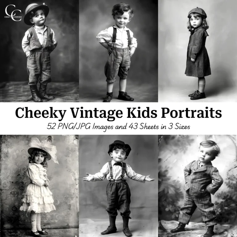 Cheeky Vintage Kids Portrait, Nostalgic Children’s High Quality Digital Download Printable Images for Papercraft, Junk Journals, and Scrapbooks