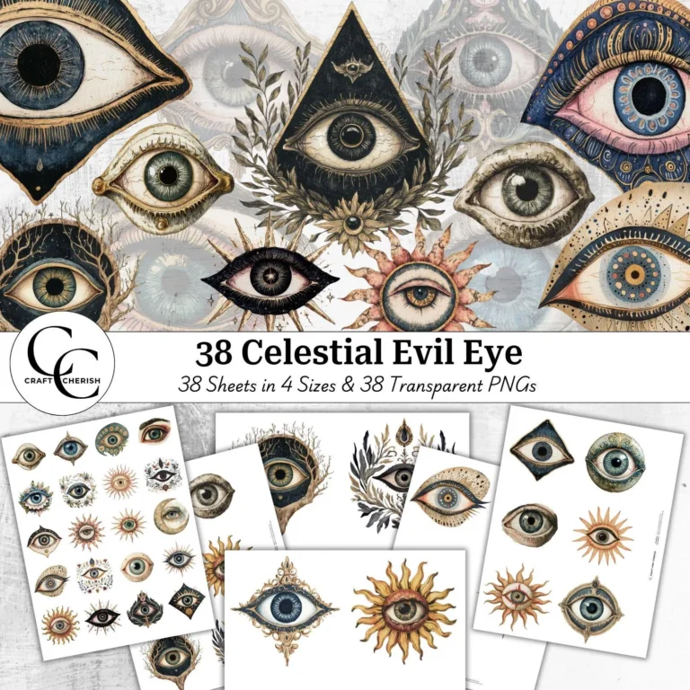 Esoteric Evil Eye Images, Celestial Eye, Vintage Eyes Ephemera, Transparent Clipart, Paper Craft, Junk Journal, Digital Download