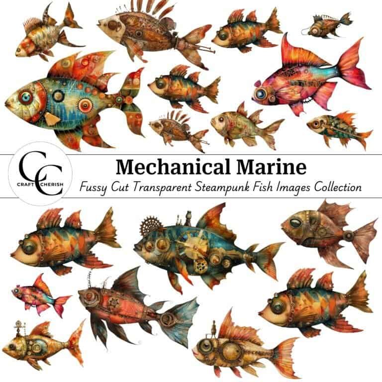 Fussy Cut Steampunk Fish Images - Digital Printable PNG Whimsical Steampunk Fish, Whimsical Fish, Paper Craft, Junk Journals, Scrapbooks, Digital Downloads