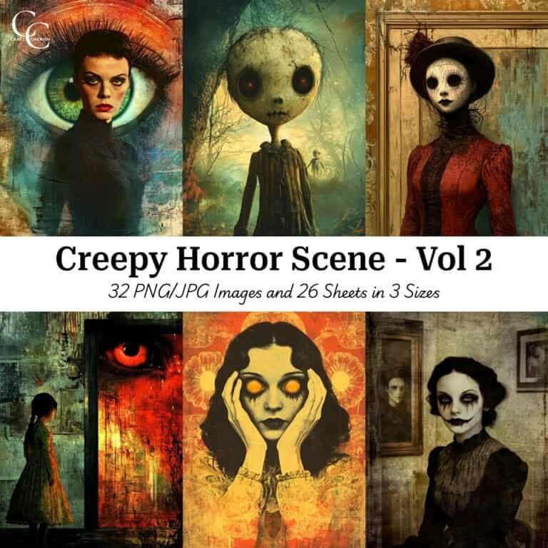 Horror Scene Printable Images, Scary Movie & Gothic Halloween Art High Quality Digital Download for Papercraft, Junk Journals, and Scrapbooks