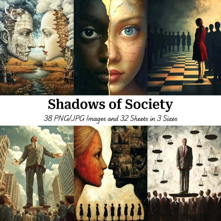 Shadows of Society Art, Bias in Society, Surreal Concept & Abstract Illustrations High Quality Digital Download Printables for Papercraft, Junk Journals, and Scrapbooks
