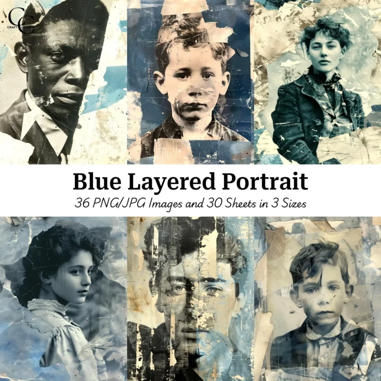 Tattered Blue Layered Vintage Paper Images, Vintage People, High Quality, Digital Download for Paper Crafts, Junk Journals, Scrapbooks