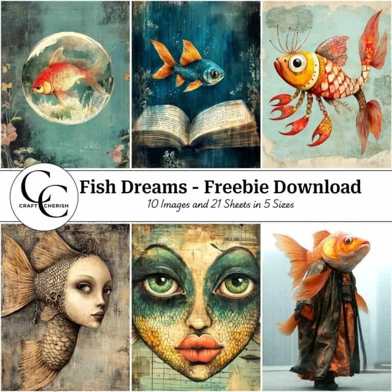 10 Free Surreal Mixed-Media Fish Images Vol-2 - Fish Dreams Book, Printable Sheets for Junk Journals