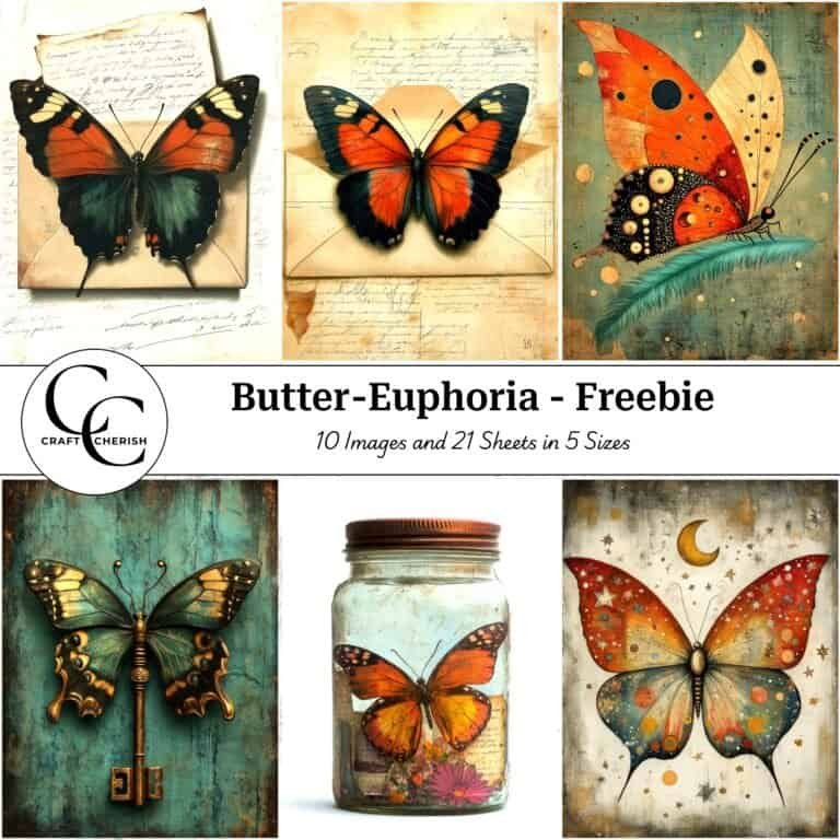 10 Free Surreal Mixed-Media Butterfly Images Vol-1 - Butter-Euphoria Book, Printable Sheets for Junk Journals