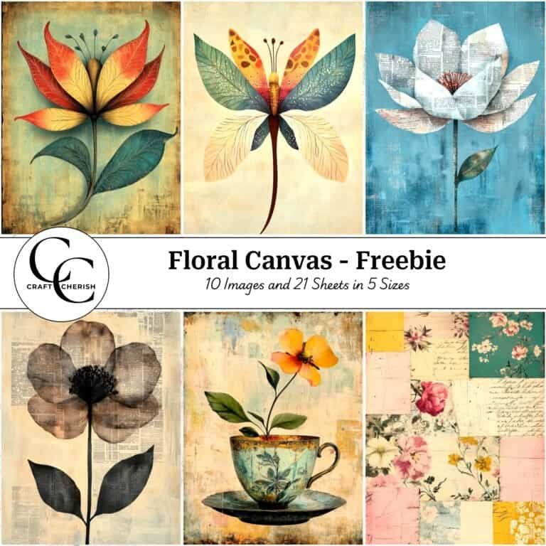 10 Free Surreal Mixed-Media Flower Images Vol-2 - Floral Canvas Book, Printable Sheets for Junk Journals