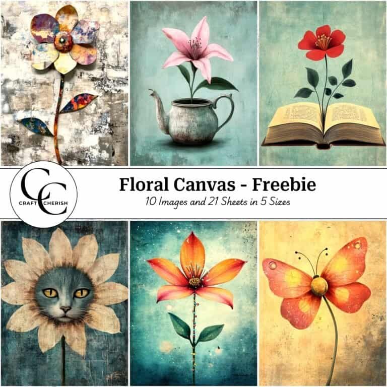 10 Free Surreal Mixed-Media Flower Images Vol-1 - Floral Canvas Book, Printable Sheets for Junk Journals