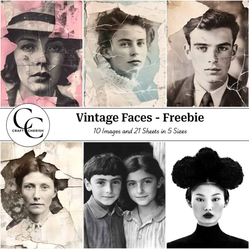 10 Free Vintage Portrait Images Vol-2 - Vintage Faces Book, Printable Sheets for Junk Journals