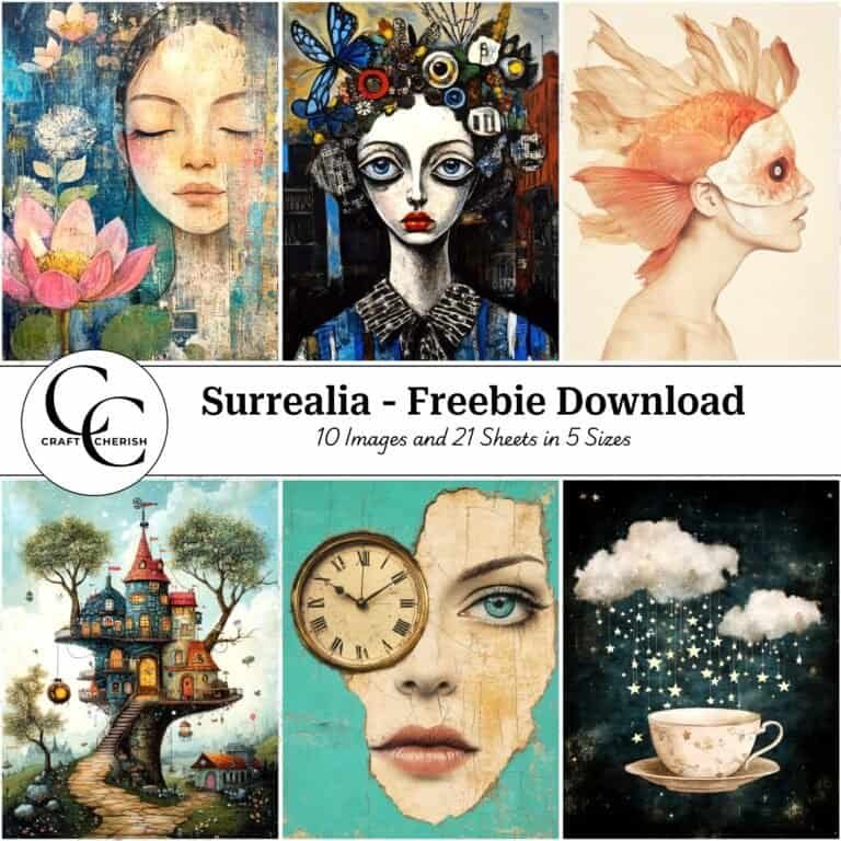 10 Free Surreal Mixed-Media Images Vol-1 - Surrealia Book, Printable Sheets for Junk Journals