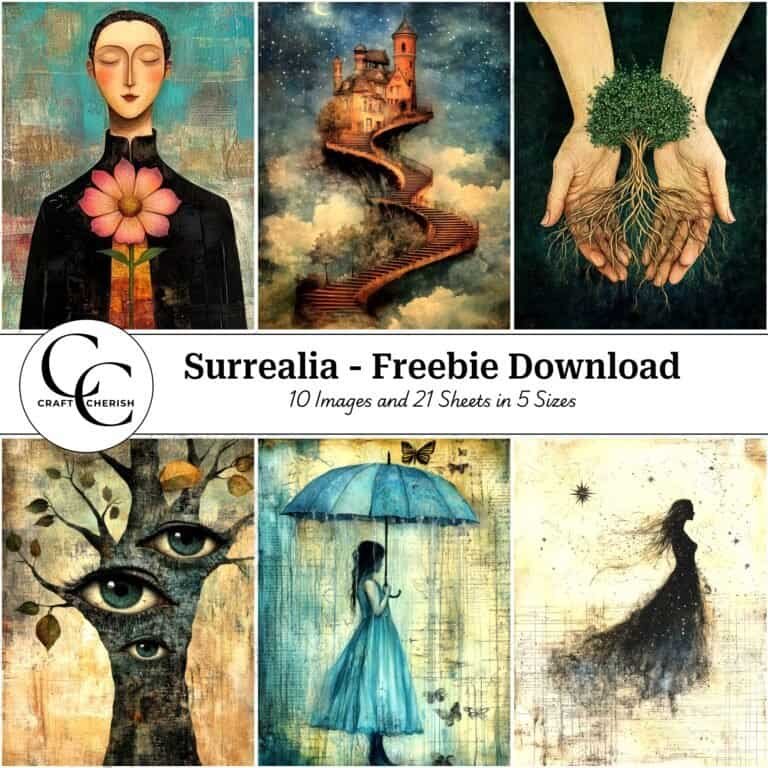 10 Free Surreal Mixed-Media Images Vol-2 - Surrealia Book, Printable Sheets for Junk Journals