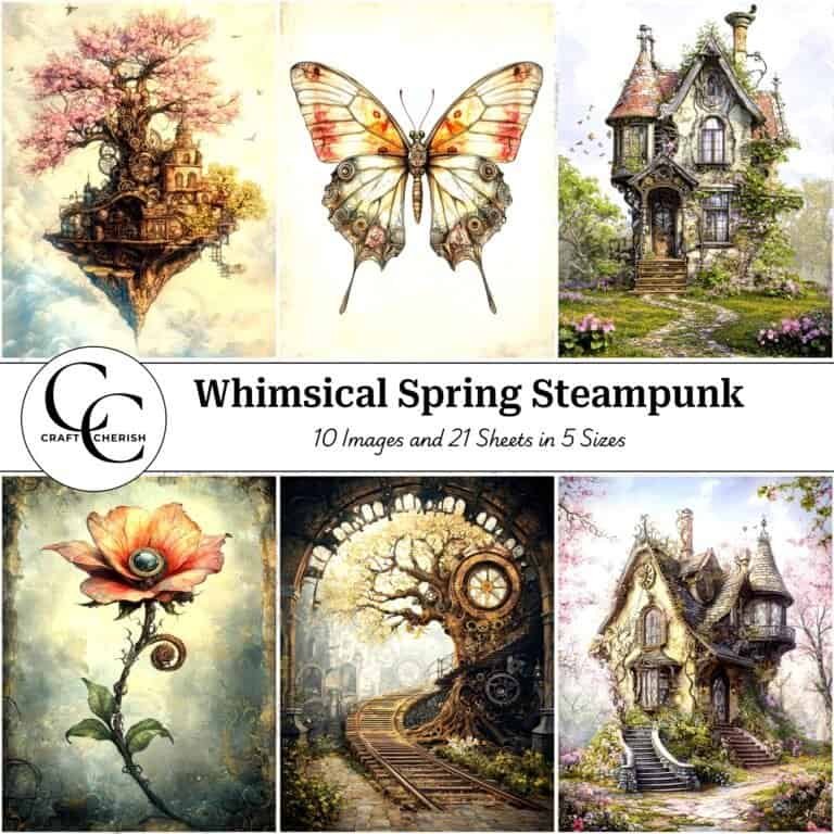 10 Free Spring Steampunk Images - Whimsical Spring Steampunk Book, Printable Sheets for Junk Journals