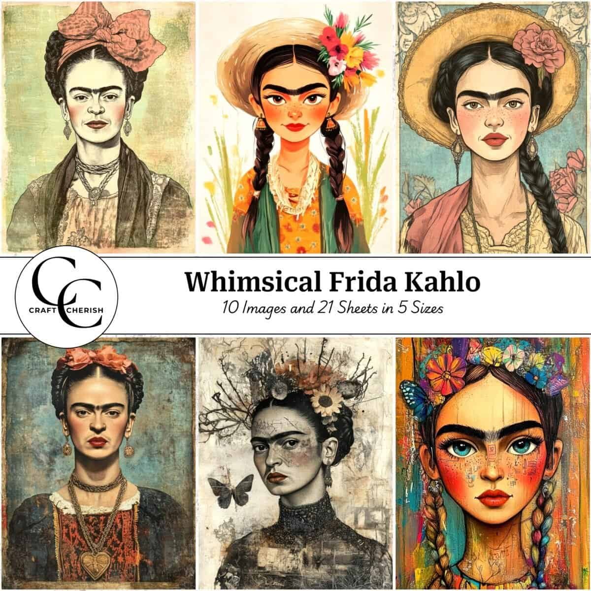 10 Free Frida Kahlo Images - Whimsical Frida Kahlo Book, Printable Sheets for Junk Journals