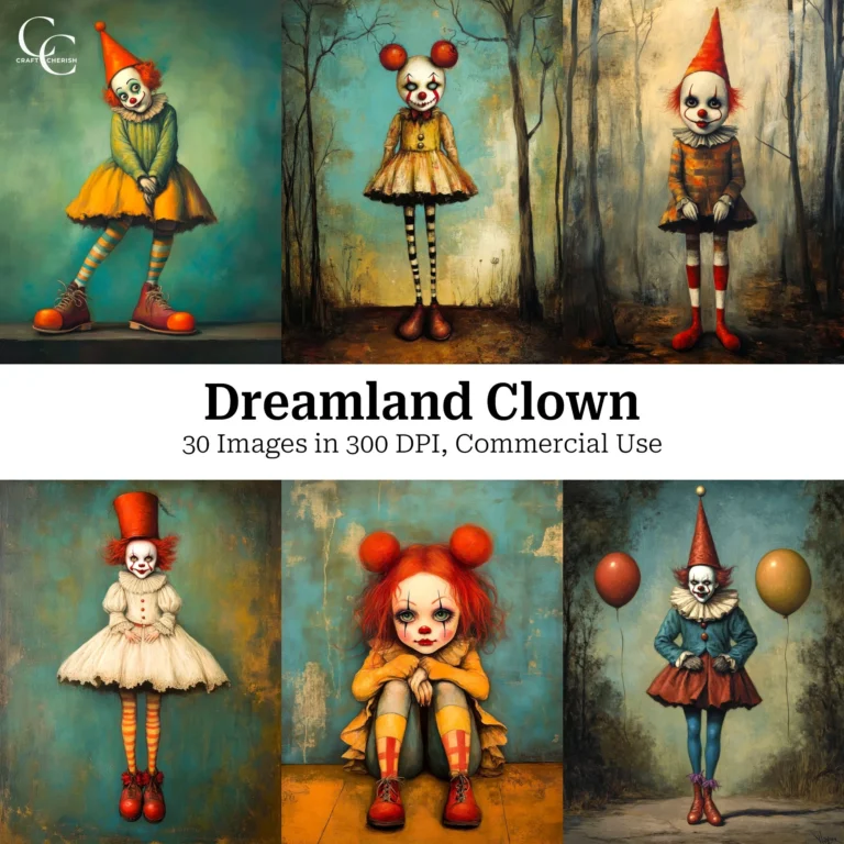 Whimsical Clown Portraits Dreamland Jesters & Circus Clown, High Quality Digital Download for Ephemera, Papercraft, Junk Journals, and Scrapbooks