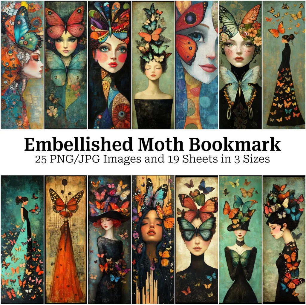 25 Surreal Butterfly Art Bookmark Tags, Hybrid Human Butterfly Tags, Papercraft, Junk Journal, Scrapbook, High Quality, Digital Download