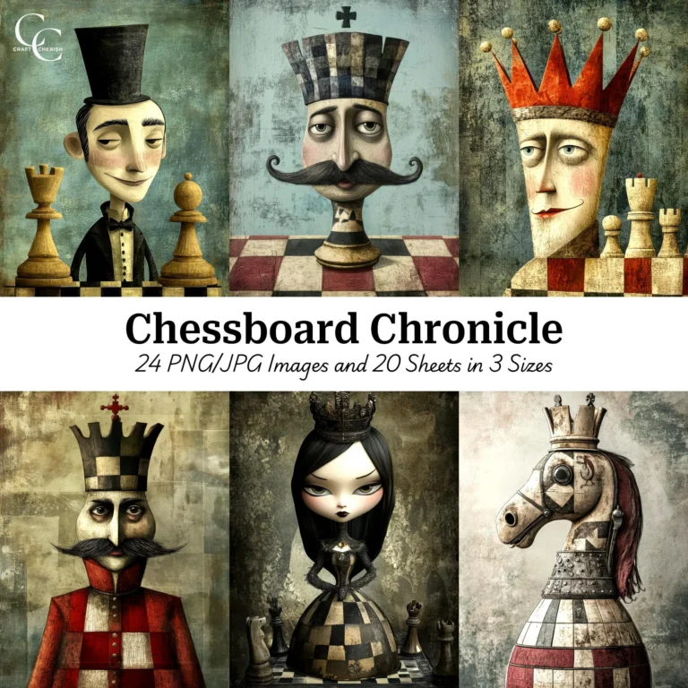 Chessboard Chronicles, Funny Cartoon Chess Characters High Quality Digital Download for Papercraft, Journals, and Scrapbooks