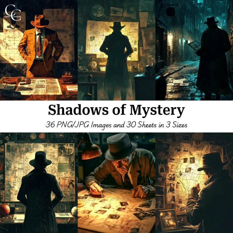 Crime Detective Art – Secret Agen & Mysterious Investigator High Quality Digital Download Printables for Papercraft, Junk Journals, and Scrapbooks