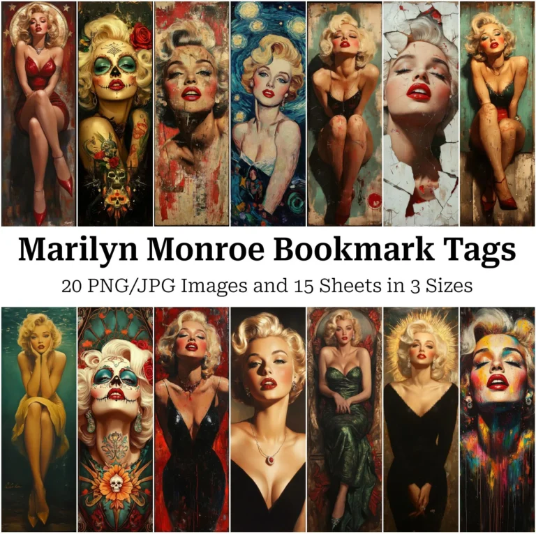 Marilyn Monroe Bookmark Tags – Hollywood Beauty Icon, High Quality Digital Download Art for Papercraft, Junk Journals, and Scrapbooks
