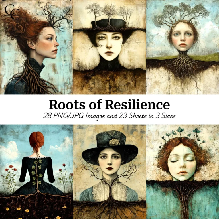 Roots of Resilience Illustrations, Botanical Surrealism, Vintage Botanical, High-Quality Digital Download for Papercraft, Journal, Scrapbook