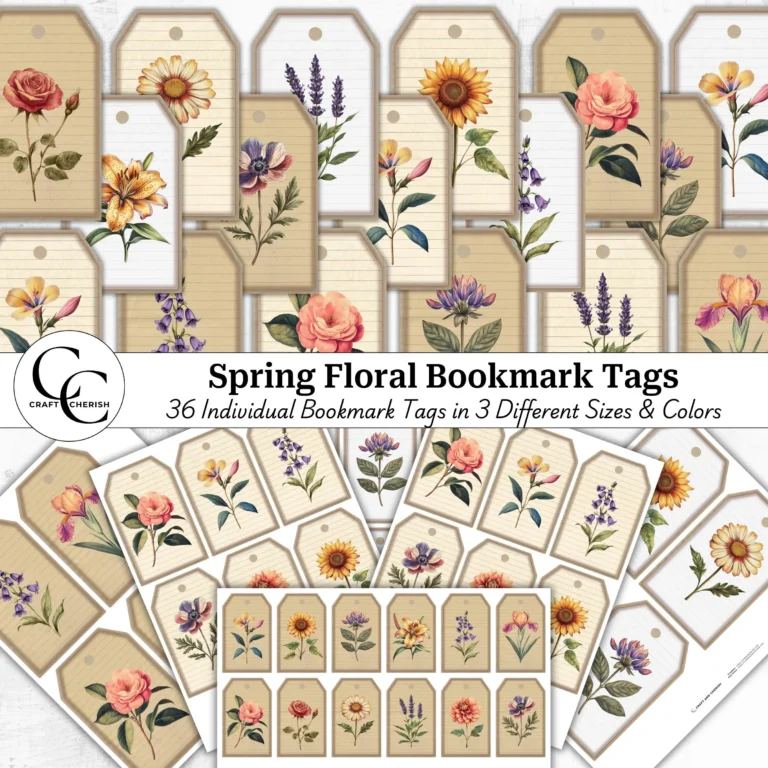 Spring Floral Bookmark Tags – Vintage Flower Art Tags High-Quality Digital Download for Junk Journals, Scrapbooks & Ephemera Projects