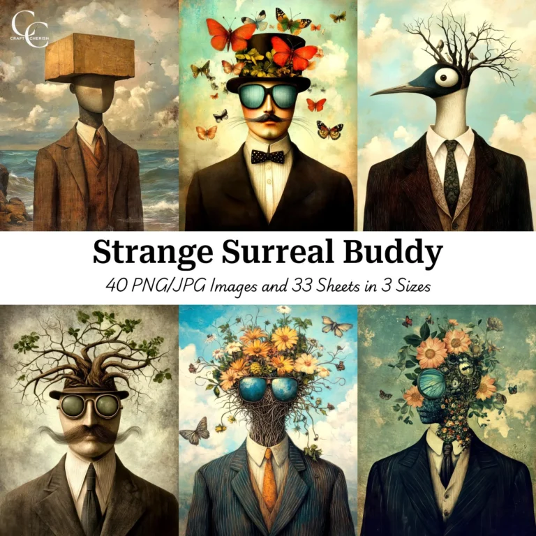 Strange Surreal Buddy Art – Bizarre Fantasy Printable High Quality Digital Download Images for Papercraft, Journals, and Scrapbooks