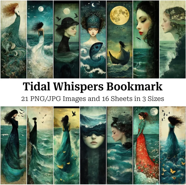 Tidal Whispers – Surreal Ocean Bookmark Tags High Quality Digital Download for Junk Journals, Scrapbooks, and Mixed Media