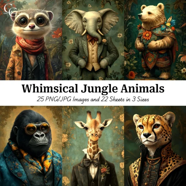 Whimsical Jungle Animal Anthropomorphic Art – Enchanted Rainforest Characters