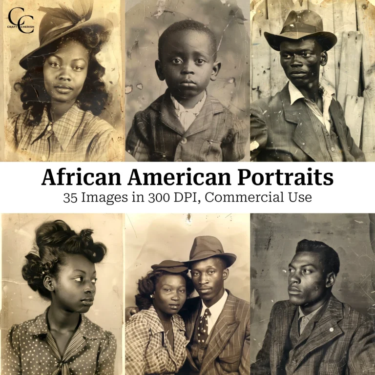 Vintage Black American Portrait Printable Images – Historical Ephemera High Quality Digital Download for Papercraft, Junk Journals, and Scrapbooks