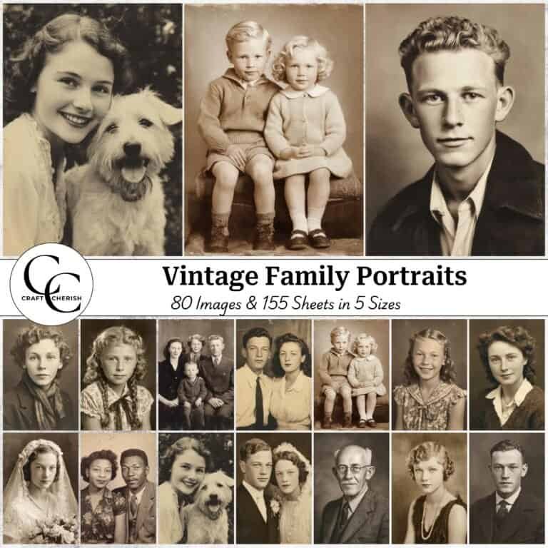 80 Vintage Family Portrait, Papercraft Collage Printable, Junk Journal, Scrapbooking, Digital Download
