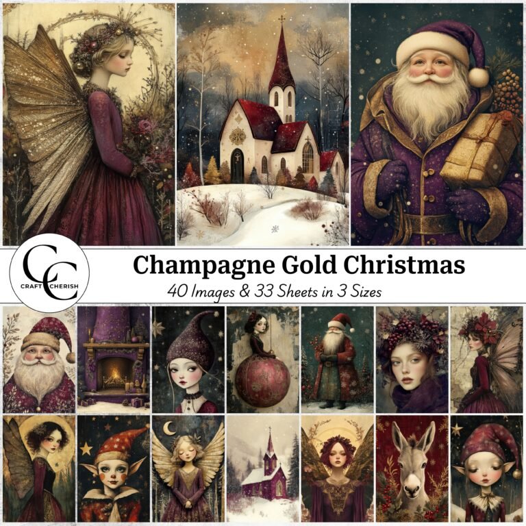 40 Champagne Gold Christmas Images – Surreal Luxury Holiday Art for Junk Journals, Scrapbooking & Papercraft