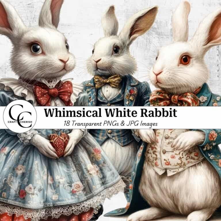 18 Whimsical White Rabbit Transparent Images, High-Quality Watercolor Bunnies for Papercrafts, Card Making & Digital Downloads