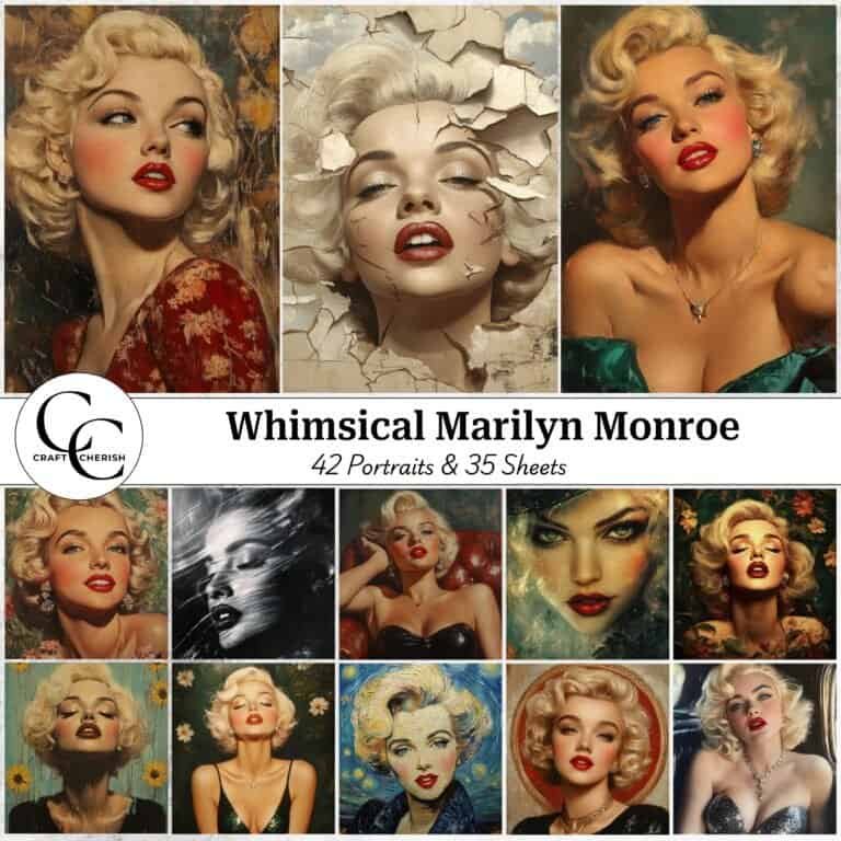 42 Whimsical Marilyn Monroe Portrait Images, Hollywood Beauty Icon Digital Art, Papercraft, Junk Journal, Scrapbook, Digital Download