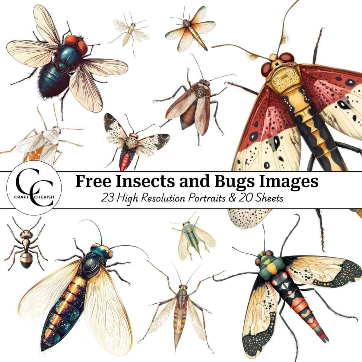 23 Insects and Bugs Clipart Digital Download Sheets – Vintage Ephemera for Junk Journals & Scrapbooking