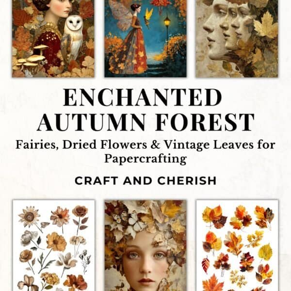 Enchanted Autumn Forest Printable E Book – Fairies, Dried Flowers & Vintage Leaves for Papercrafting (Digital Download)