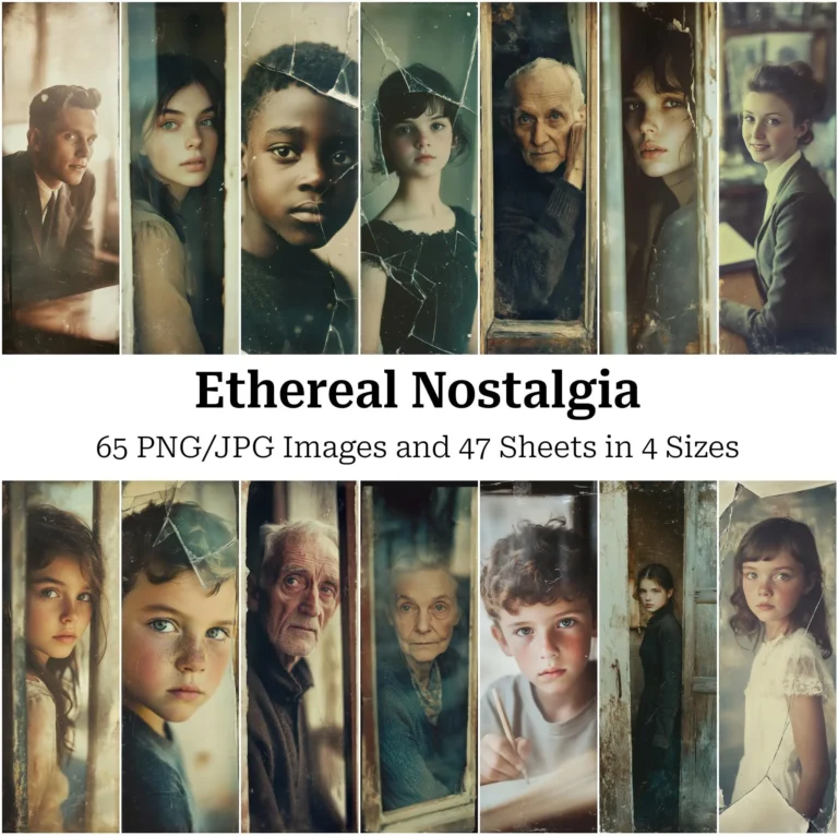 Ethereal Vintage Portrait Collage: Timeless Classic Ephemera for Junk Journals & Paper Crafts (Digital Download)